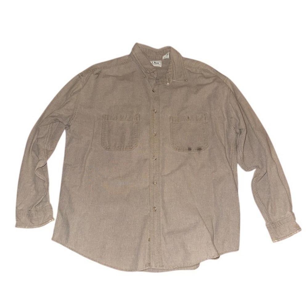 L.L. Bean Chamois Cloth Shirt Men's XL Beige Solid Button-Up Long Sleeve shacket - Picture 1 of 7